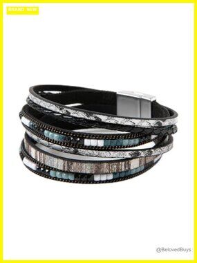 Boho Braided Leather Wrap Bracelet Women Cuff Faux Leather